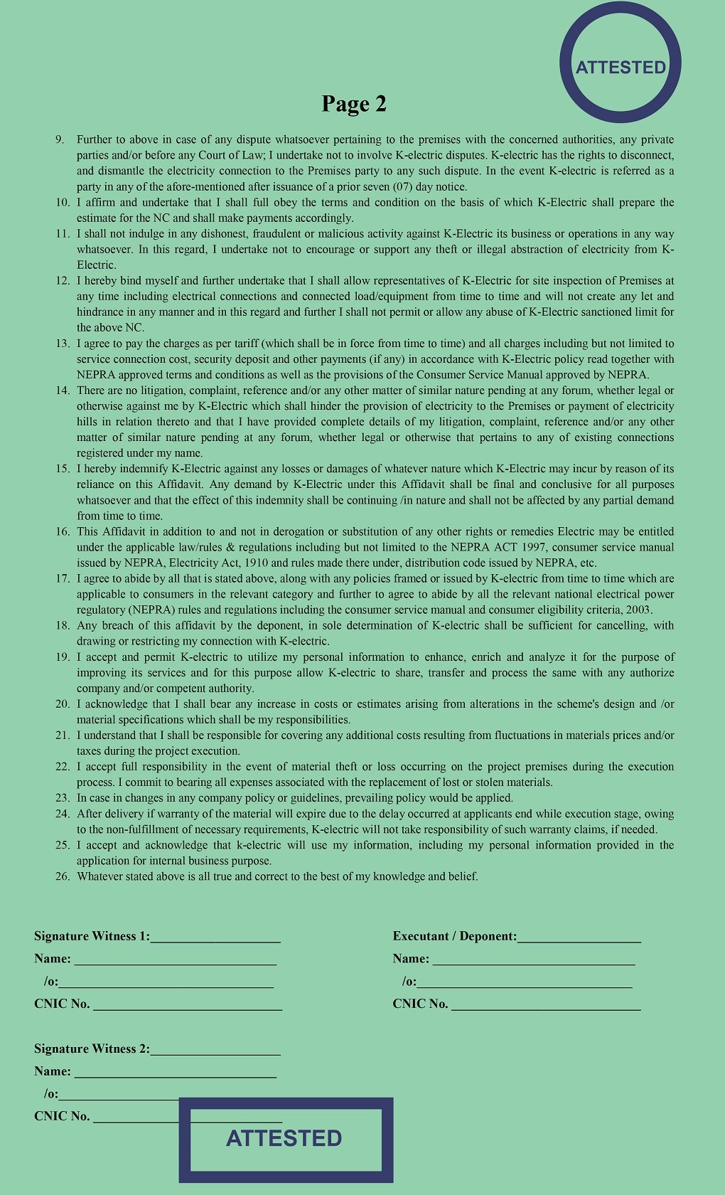 26 Point K-Electric Affidavit For New Connection - Page 2