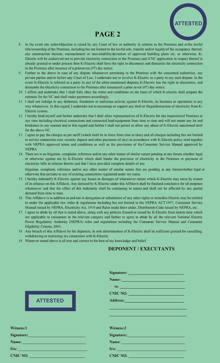 Affidavit -K Electric New Connection 19 Point - Page 2