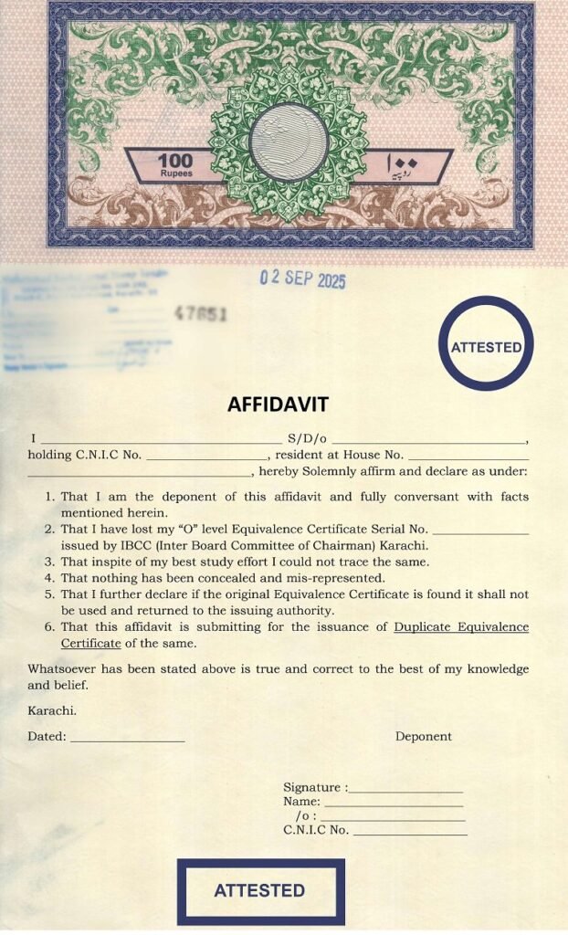 duplicate equivalence certificate affidavit, affidavit for lost equivalence certificate, IBCC duplicate equivalence certificate format, affidavit for O Level equivalence certificate, how to get duplicate equivalence certificate Pakistan, affidavit for IBCC certificate loss, issuance of duplicate equivalence certificate, lost equivalence certificate affidavit format, affidavit format for duplicate certificate, legal affidavit for certificate loss,