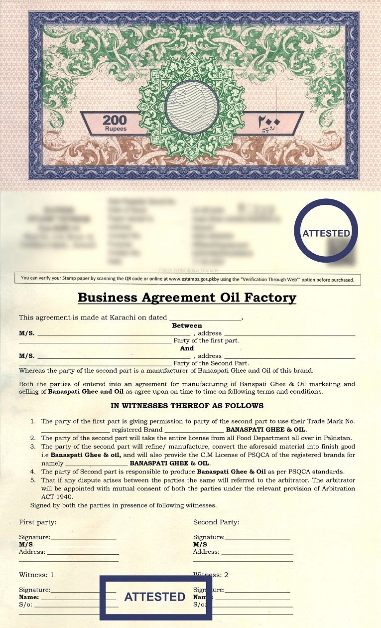 oil factory, Banaspati Ghee and Oil, business agreement oil factory Pakistan, banaspati ghee oil manufacturing contract, oil factory partnership agreement format, legal agreement for ghee and oil industry, trademark and oil factory agreement Pakistan, oil factory business contract template, banaspati oil factory legal deed, oil and ghee manufacturing agreement Karachi, partnership contract oil industry Pakistan, PSQCA ghee oil agreement format,