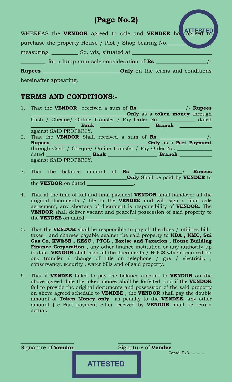 Property, Token Money, Part Payment, Sale Agreement Page 2,