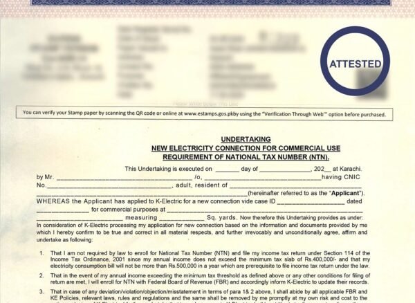 Undertaking Format for K-Electric New Electricity Connection Commercial, K-Electric undertaking for commercial connection, Undertaking format for NTN requirement KE, KE new electricity connection commercial use, K-Electric NTN exemption affidavit format, Undertaking for KE new meter Karachi, K-Electric undertaking format download, Commercial use electricity connection KE format, NTN requirement for electricity connection Karachi, KE application undertaking format PDF, Undertaking for new power supply KE,