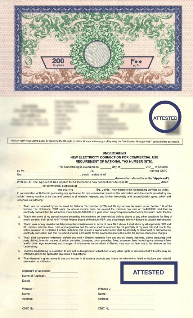 Undertaking Format for K-Electric New Electricity Connection Commercial, K-Electric undertaking for commercial connection, Undertaking format for NTN requirement KE, KE new electricity connection commercial use, K-Electric NTN exemption affidavit format, Undertaking for KE new meter Karachi, K-Electric undertaking format download, Commercial use electricity connection KE format, NTN requirement for electricity connection Karachi, KE application undertaking format PDF, Undertaking for new power supply KE,