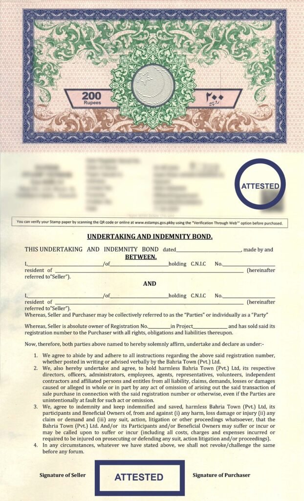 Undertaking & Indemnity Bond Format- Bahria Town, Bahria Town undertaking format, Bahria Town indemnity bond agreement, Seller purchaser agreement Bahria Town, Undertaking and indemnity bond template, Property sale purchase agreement Bahria Town, Bahria Town undertaking PDF download, Sale purchase affidavit Bahria Town format, Indemnity bond form for property transfer, Seller buyer agreement Bahria Town property, Bahria Town official undertaking bond,