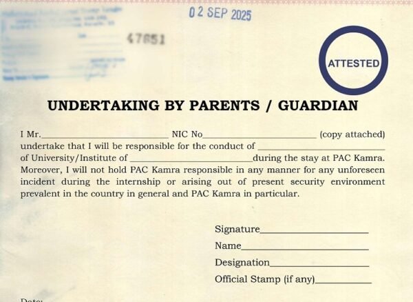 PAC Kamra, Undertaking by parents PAC Kamra, Internship undertaking by guardian, Parents undertaking format internship, Guardian undertaking letter Pakistan, Undertaking by parents university format, PAC Kamra undertaking form download, Internship safety undertaking parents, Undertaking letter by guardian template, Parents undertaking student internship, Guardian undertaking PAC internship,