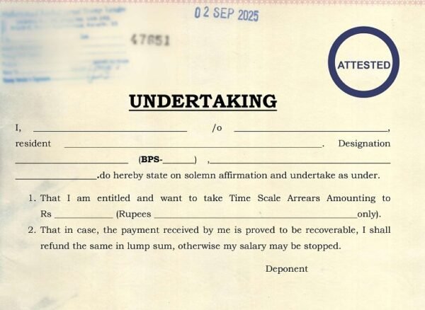 Undertaking for time scale arrears, salary claims, and refund assurance, Undertaking format for time scale arrears, Time scale arrears undertaking form, Undertaking for arrears refund salary, Undertaking form for employees arrears, Time scale arrears affidavit format, Undertaking letter for arrears claim, Salary arrears undertaking format, Undertaking for government employees arrears, Editable time scale arrears undertaking, Undertaking for arrears payment refund,